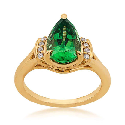 Pear Tsavorite & Diamond Accent Ring in 18K Yellow Gold