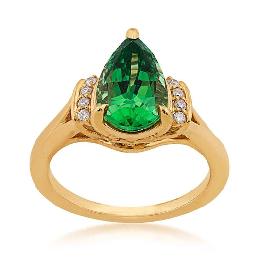 Pear Tsavorite & Diamond Accent Ring in 18K Yellow Gold