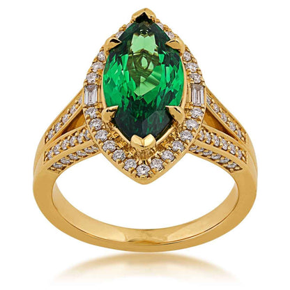 Marquise Tsavorite & 1/2 ct. tw. Diamond Halo Ring in 18K Yellow Gold