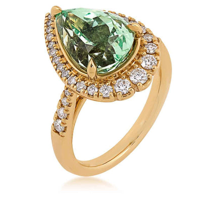 Pear Green Garnet & 3/8 ct. tw. Diamond Halo Ring in 18K Yellow Gold front view