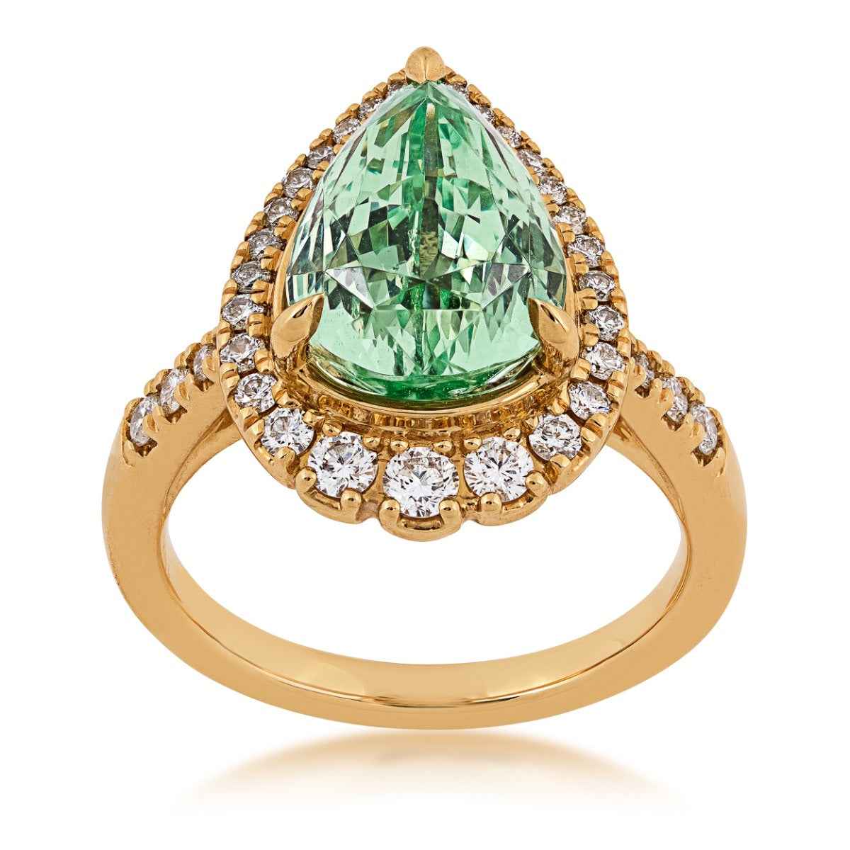Pear Green Garnet & 3/8 ct. tw. Diamond Halo Ring in 18K Yellow Gold