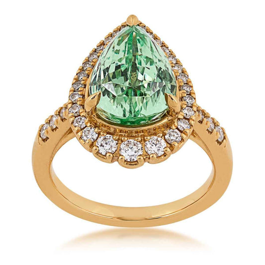 Pear Green Garnet & 3/8 ct. tw. Diamond Halo Ring in 18K Yellow Gold