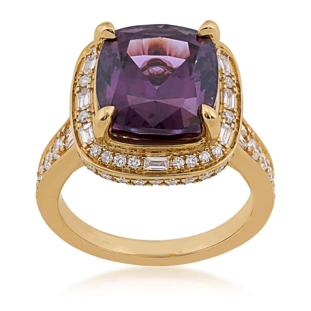 Cushion Color-Changing Garnet & 3/4 ct. tw. Diamond Halo Ring in 18K Yellow Gold
