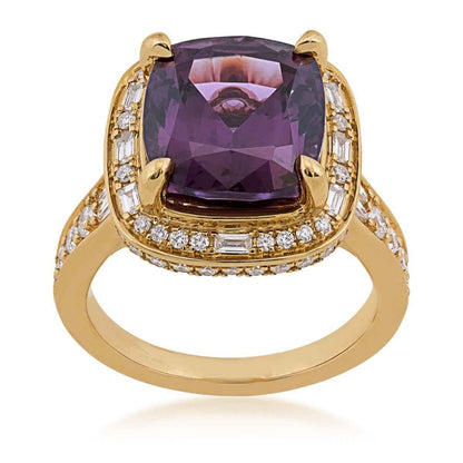 Cushion Color-Changing Garnet & 3/4 ct. tw. Diamond Halo Ring in 18K Yellow Gold