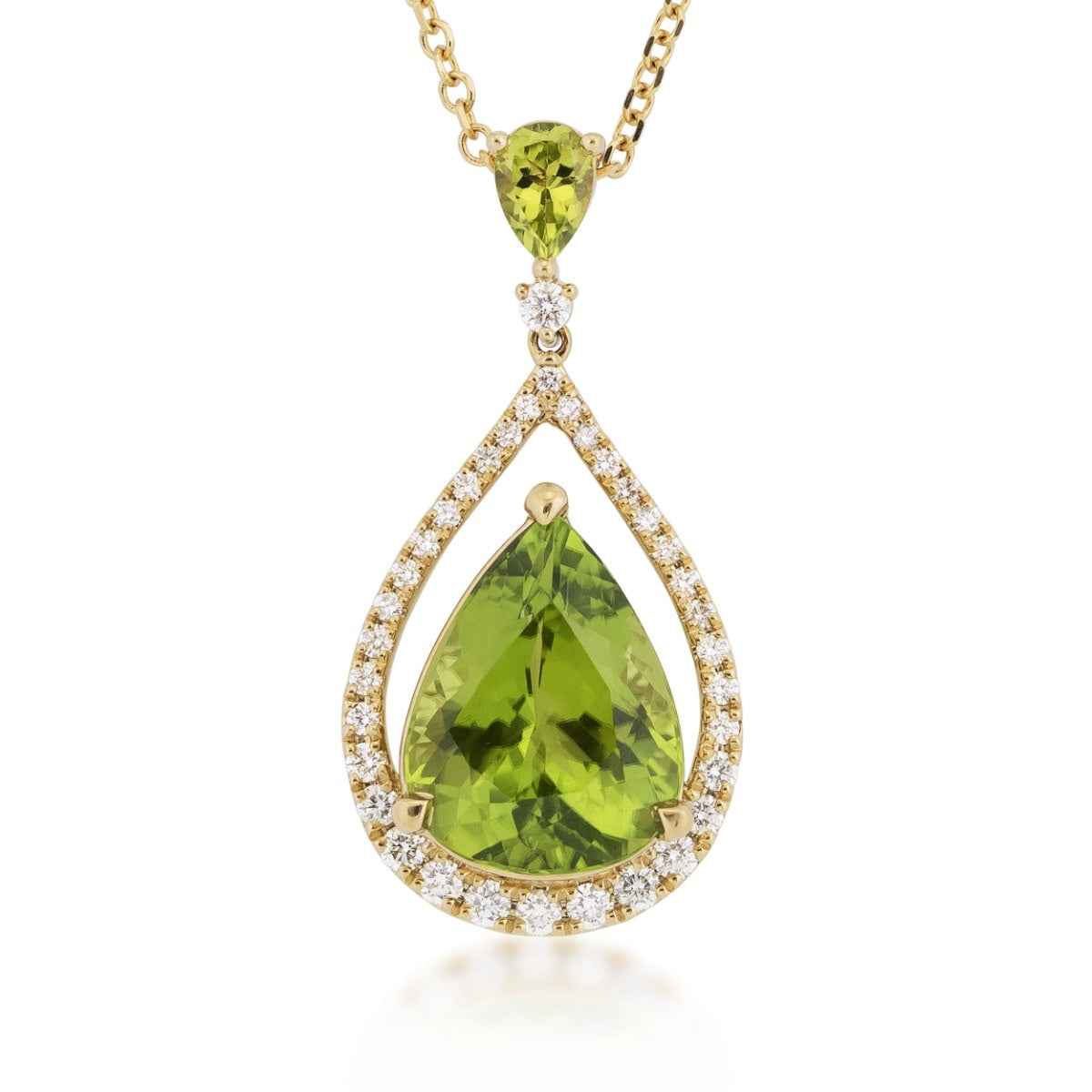 Pear Peridot & 1/2 ct. tw. Diamond Pendant in 18K Yellow Gold