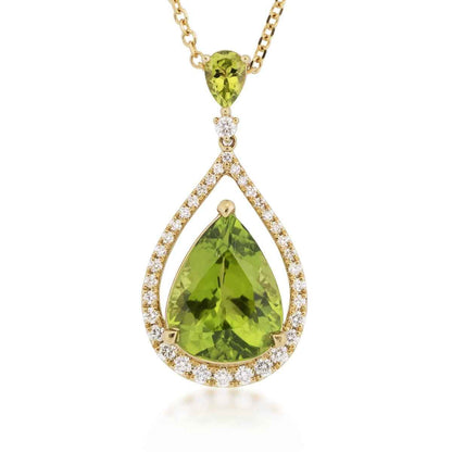 Pear Peridot & 1/2 ct. tw. Diamond Pendant in 18K Yellow Gold