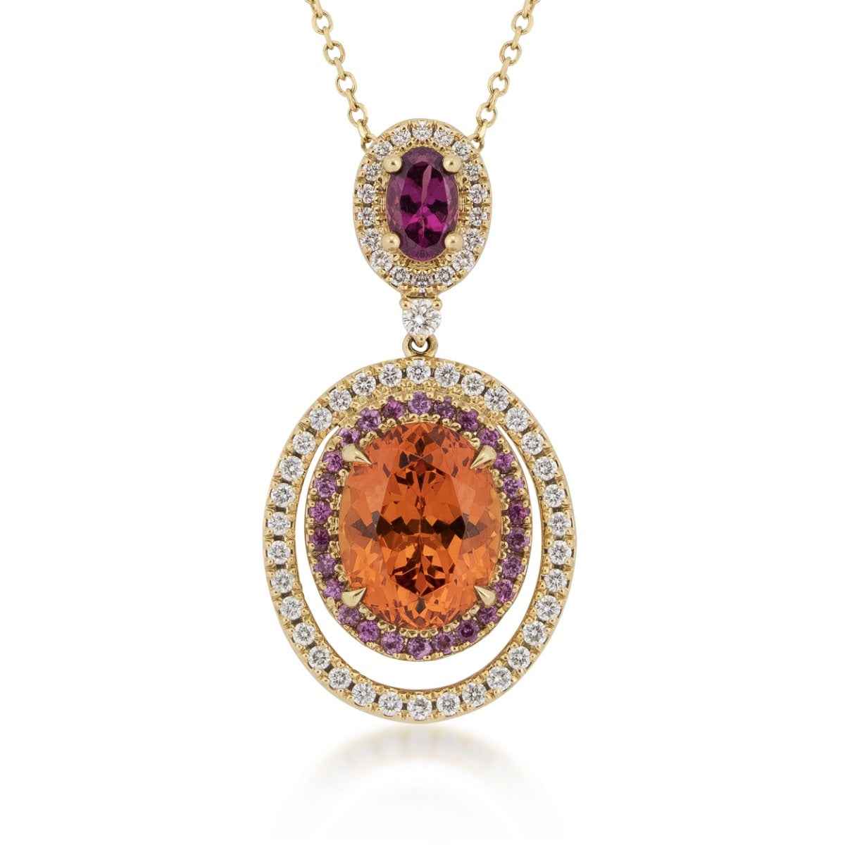Oval Spessartite, Purple Garnet & 1/3 ct. tw. Diamond Pendant in 18K Yellow Gold