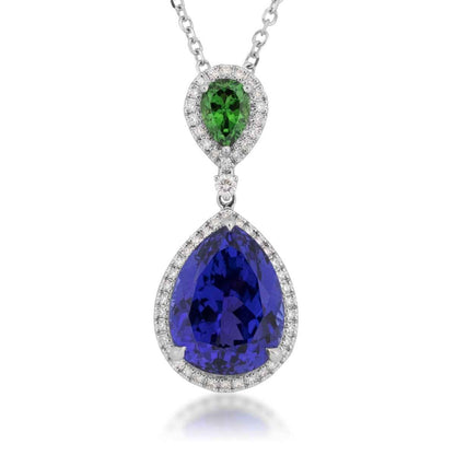 Pear Tanzanite, Tsavorite Garnet & 3/8 ct. tw. Diamond Pendant in 18K White Gold
