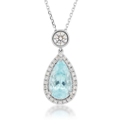 Pear Paraiba Blue Tourmaline & 1/2 ct. tw. Diamond Pendant in 18K White Gold