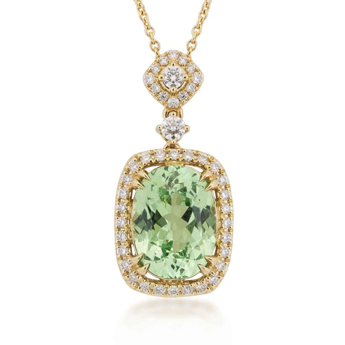 Oval Mint Green Garnet & 3/8 ct. tw. Diamond Pendant in 18K Yellow Gold
