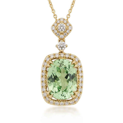 Oval Mint Green Garnet & 3/8 ct. tw. Diamond Pendant in 18K Yellow Gold