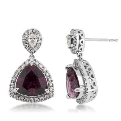 Trillion Garnet & 1 ct. tw. Diamond Drop Earrings in 18K White Gold
