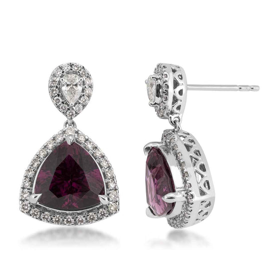 Trillion Garnet & 1 ct. tw. Diamond Drop Earrings in 18K White Gold