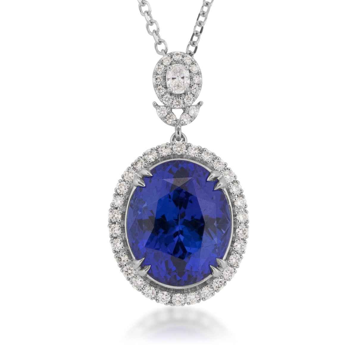 Oval Tanzanite & 1/2 ct. tw. Diamond Halo Pendant in 18K White Gold