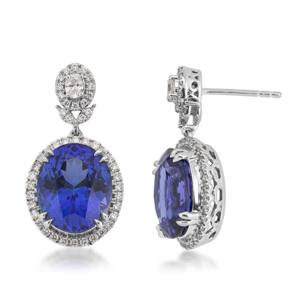 Oval Tanzanite & 3/4 ct. tw. Diamond Drop Earrings in 18K White Gold