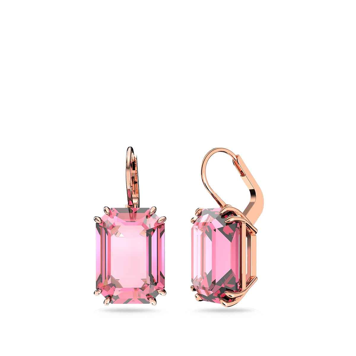 Swarovski Milenia Emerald Cut Pink Crystal Dangle Earrings in Pink Gold-Tone Plating