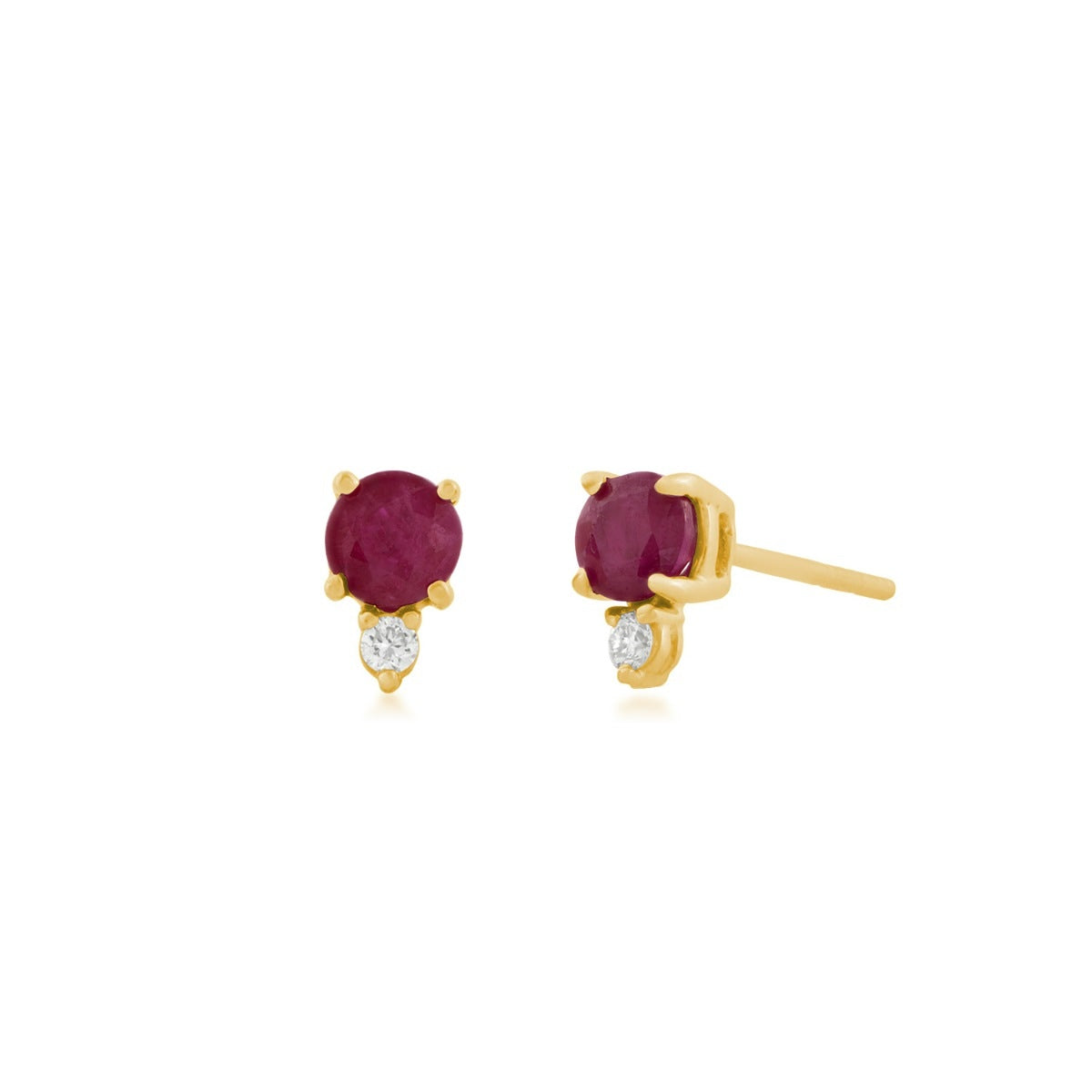 Round Ruby & Diamond Accent Earrings in 14K Yellow Gold