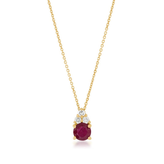 Round Ruby & Diamond Accent Pendant in 14K Yellow Gold