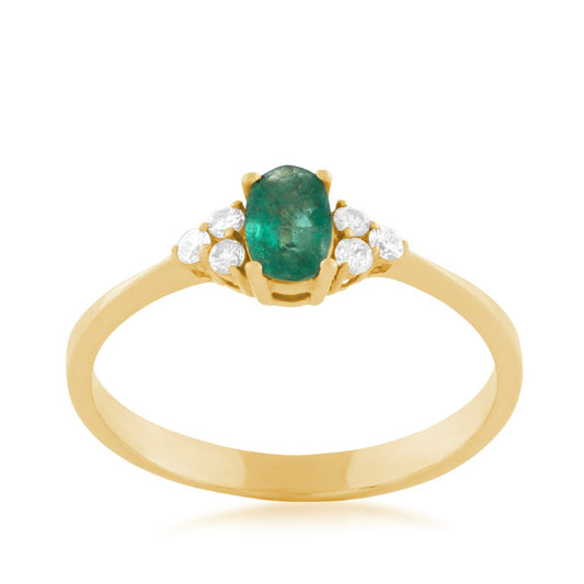 Oval Emerald & 1/10 ct. tw. Diamond Ring in 14K Yellow Gold (2)