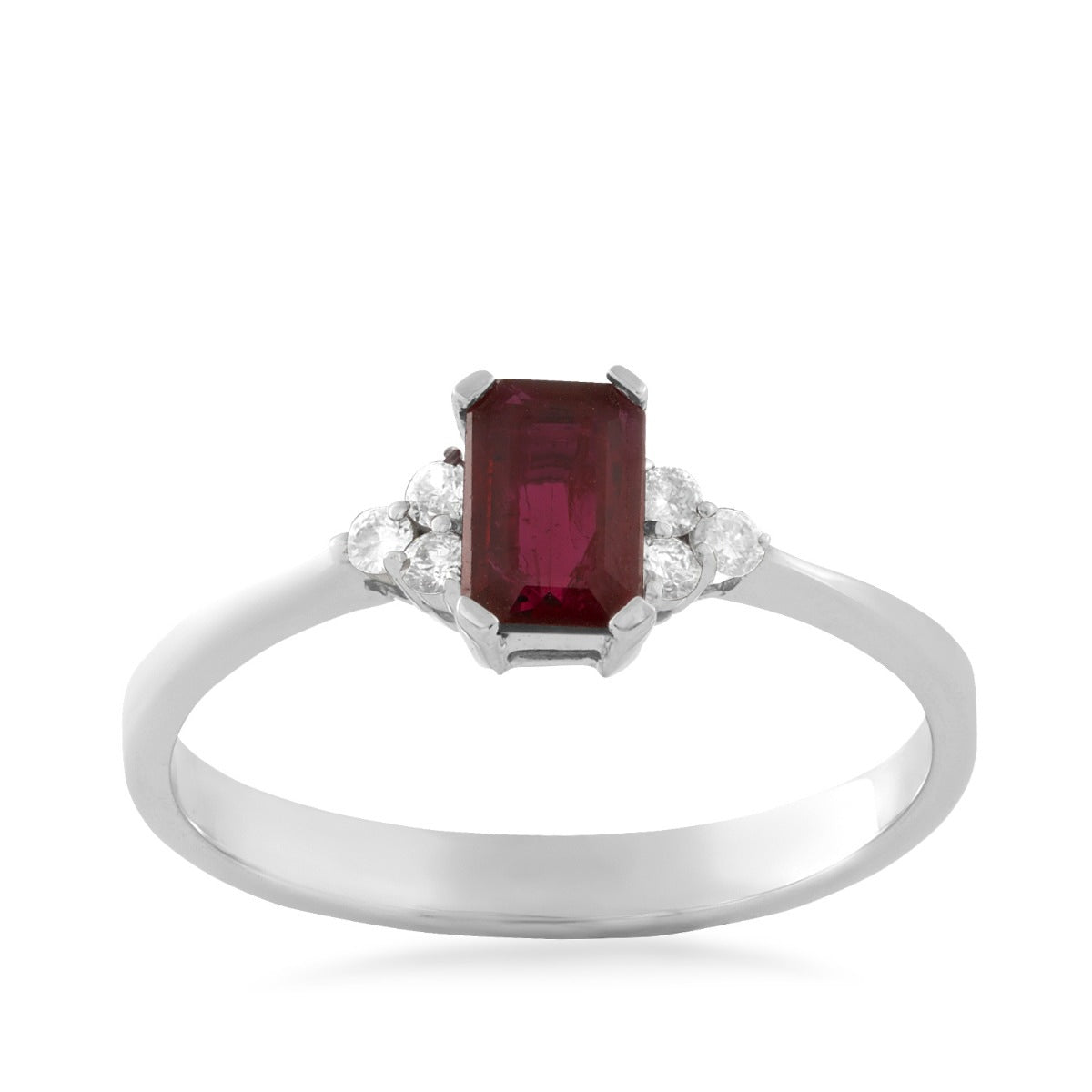 Emerald Cut Ruby & 1/10 ct. tw. Diamond Ring in 14K White Gold