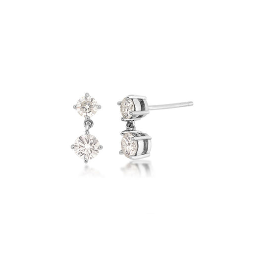 1 ct. tw. Round Diamond 2-Stone Drop Earrings in 14K White Gold
