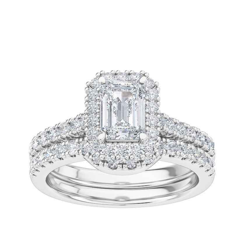 Adamante 1-3/4 ct. tw. Lab-Grown Emerald Cut Diamond Halo Wedding Set in 14K White Gold