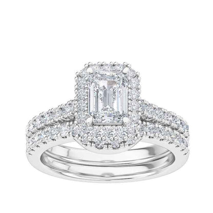 Adamante 1-3/4 ct. tw. Lab-Grown Emerald Cut Diamond Halo Wedding Set in 14K White Gold