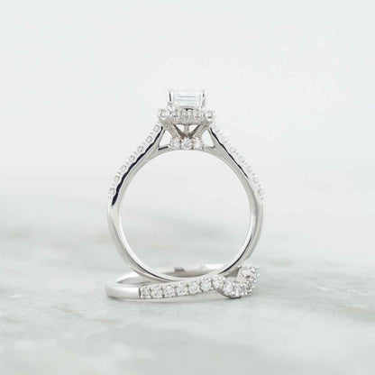 Adamante 1-3/4 ct. tw. Lab-Grown Emerald Cut Diamond Halo Wedding Set in 14K White Gold side profile