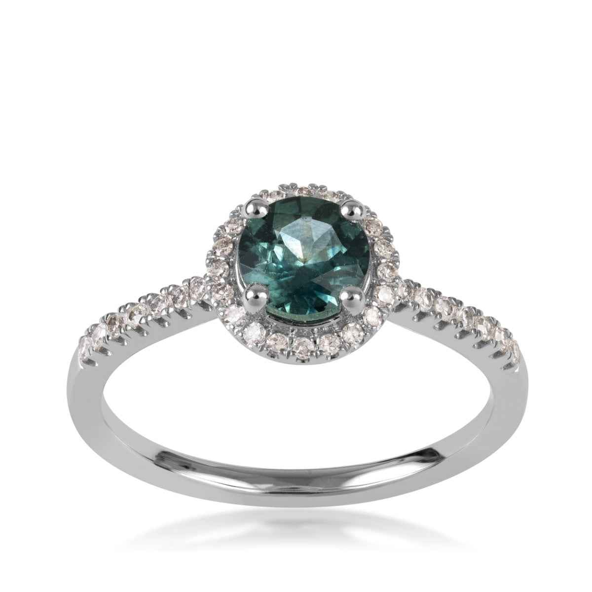 American Colors Round Montana Sapphire & 1/4 ct. tw. Diamond Halo Ring in 14K White Gold