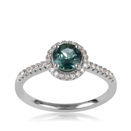 American Colors Round Montana Sapphire & 1/4 ct. tw. Diamond Halo Ring in 14K White Gold