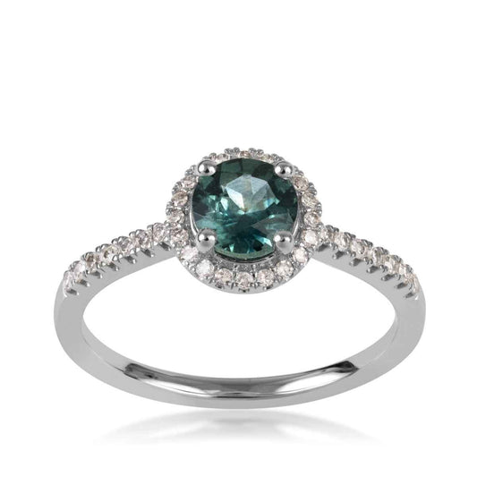American Colors Round Montana Sapphire & 1/4 ct. tw. Diamond Halo Ring in 14K White Gold