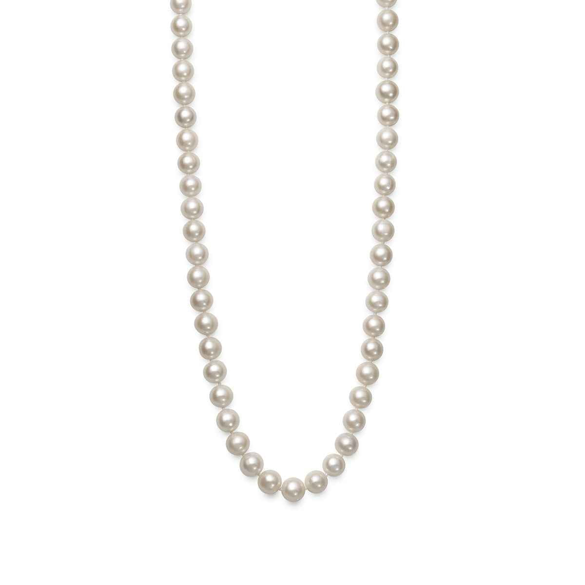 24-inch White Freshwater 7.5-8.5mm Pearl Strand Necklace in 14K Yellow Gold