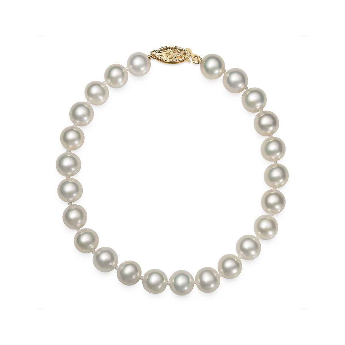 8.5-inch White Freshwater 8-9mm Pearl Strand Bracelet in 14K Yellow Gold