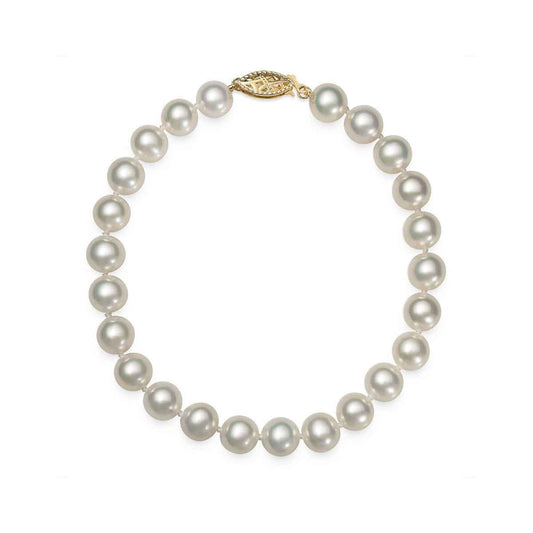 8.5-inch White Freshwater 8-9mm Pearl Strand Bracelet in 14K Yellow Gold