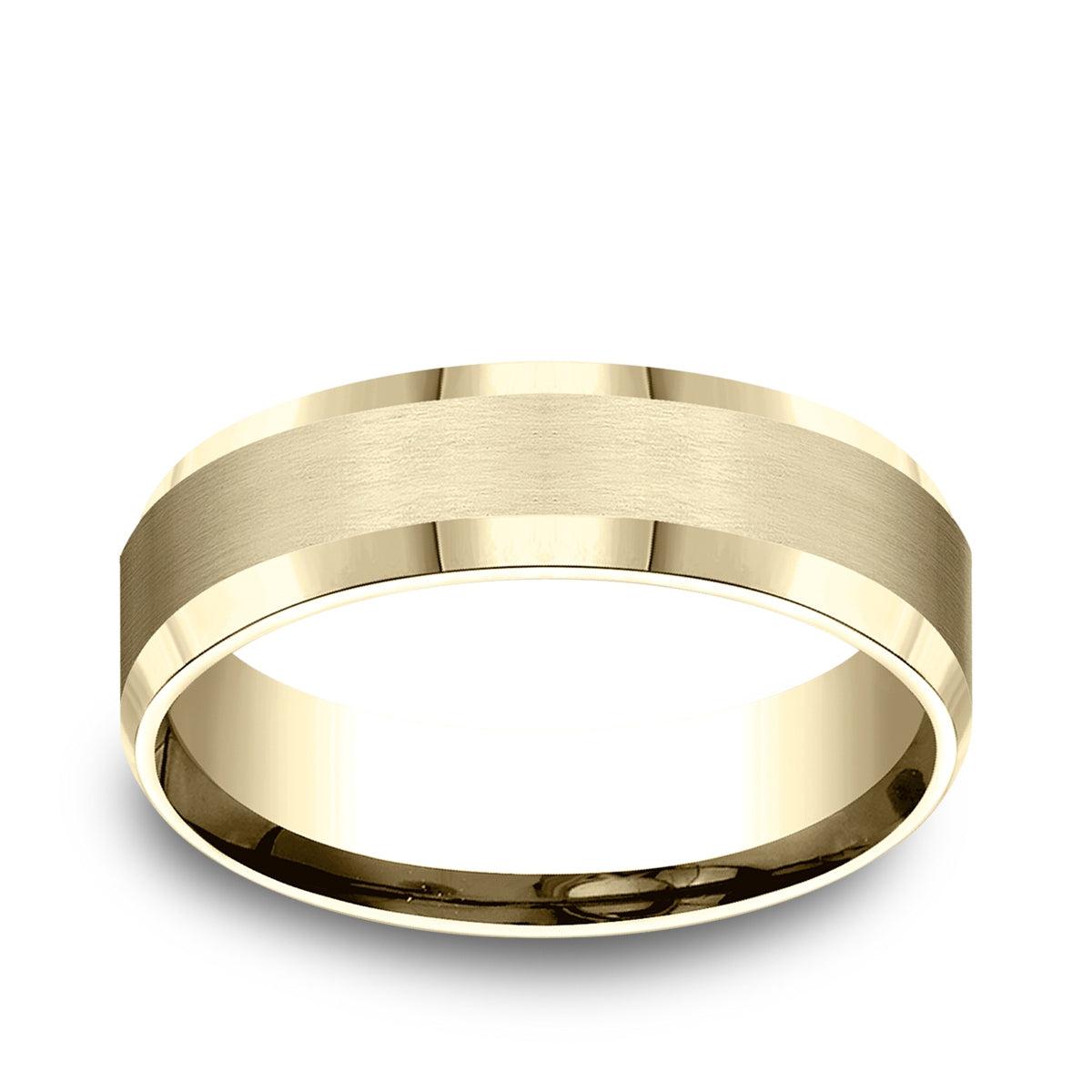 Benchmark Men's 6mm Satin Finish Beveled Edge Wedding Ring in 10K Yellow Gold