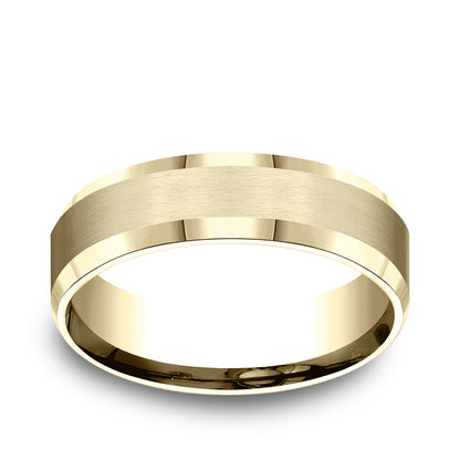 Benchmark Men's 6mm Satin Finish Beveled Edge Wedding Ring in 10K Yellow Gold