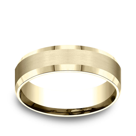 Benchmark Men's 6mm Satin Finish Beveled Edge Wedding Ring in 10K Yellow Gold
