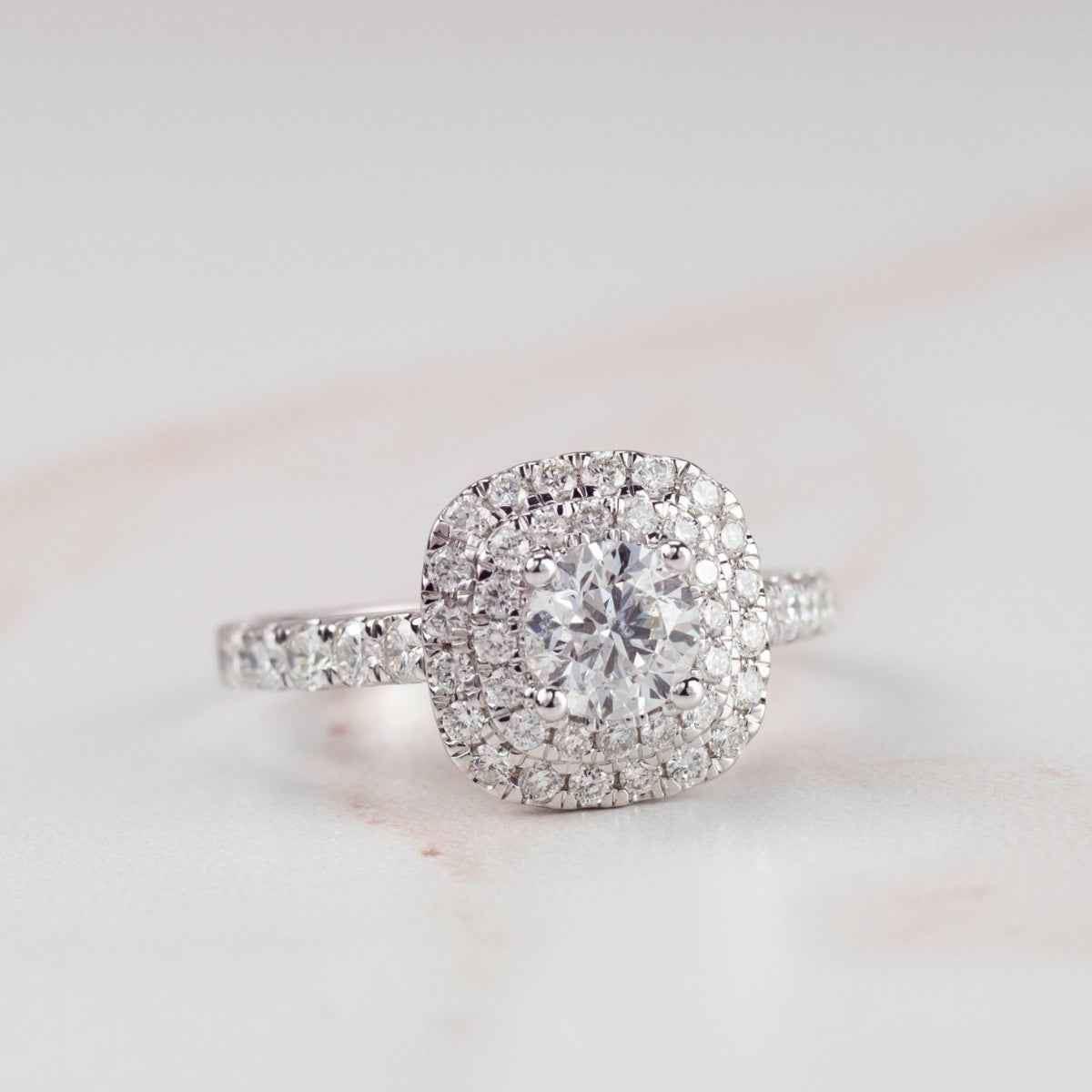Amaura 1-1/2 ct. tw. Round Diamond Double Halo Engagement Ring in 14K White Gold front view