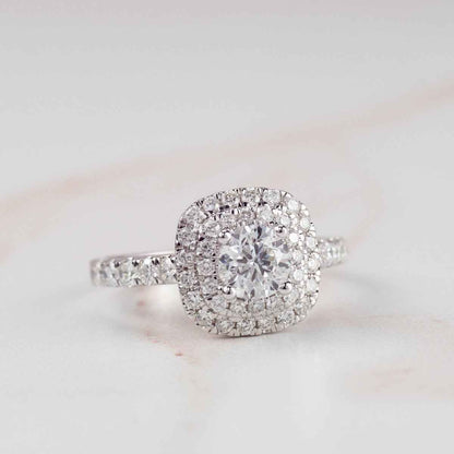 Amaura 1-1/2 ct. tw. Round Diamond Double Halo Engagement Ring in 14K White Gold front view