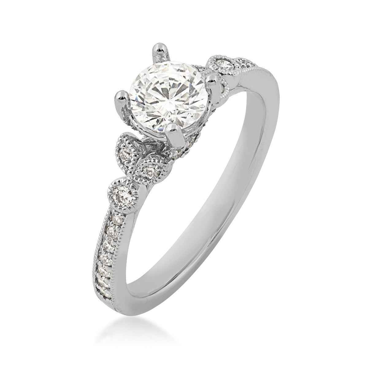 Designed With Love 1/3 ct. tw. Diamond Semi-Mount with Floral Band & Milgrain Detailing in 14K White Gold front view