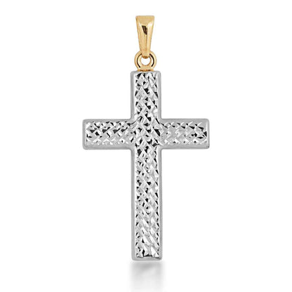 Reversible Cross Pendant in 10K White & Yellow Gold