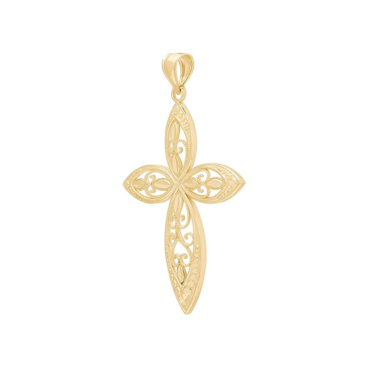 Filigree Milgrain Cross Pendant in 10K Yellow Gold front view