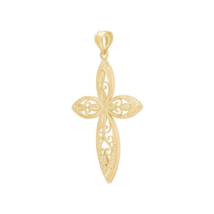 Filigree Milgrain Cross Pendant in 10K Yellow Gold front view