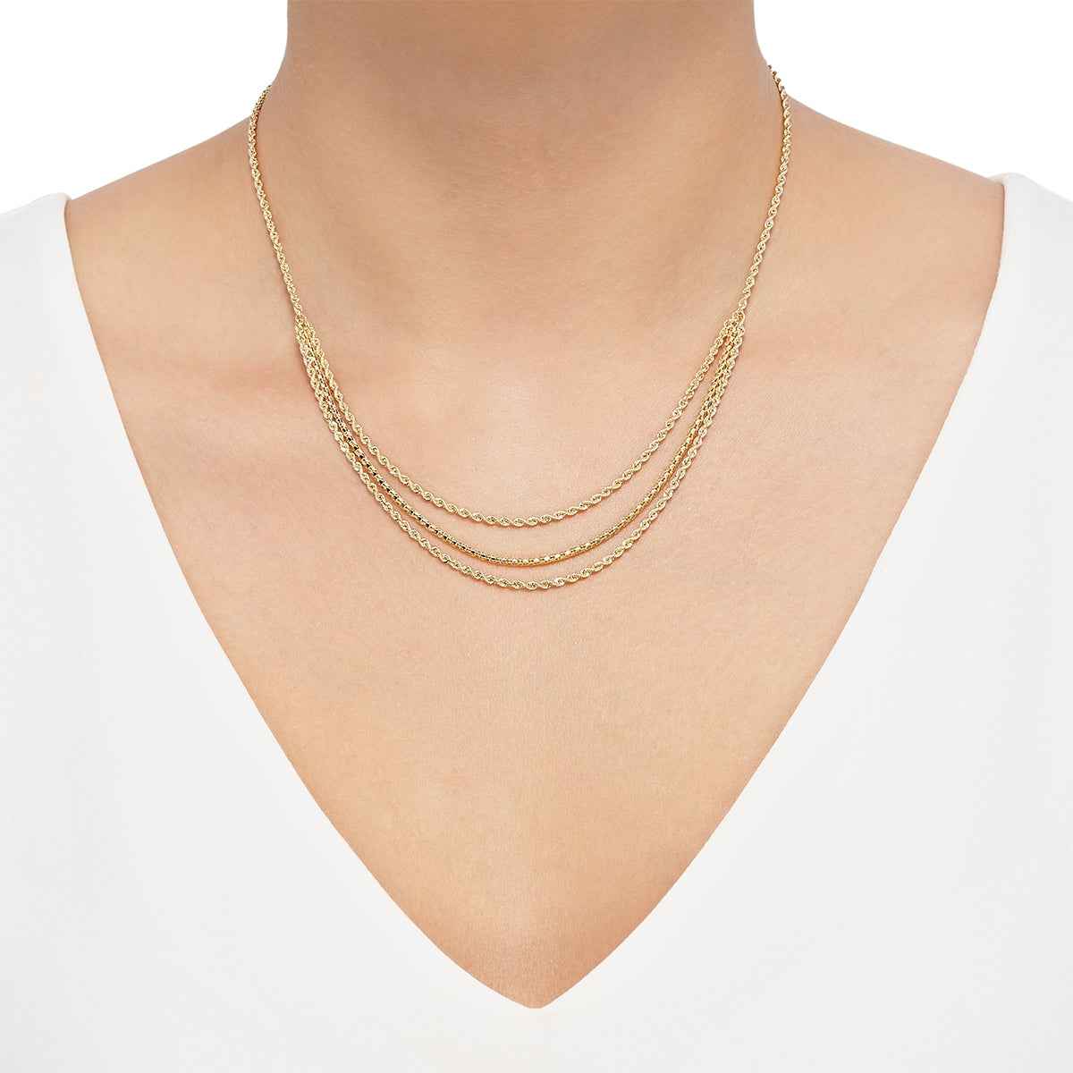 Triple Layer Rope Chain in 10K Yellow Gold front view