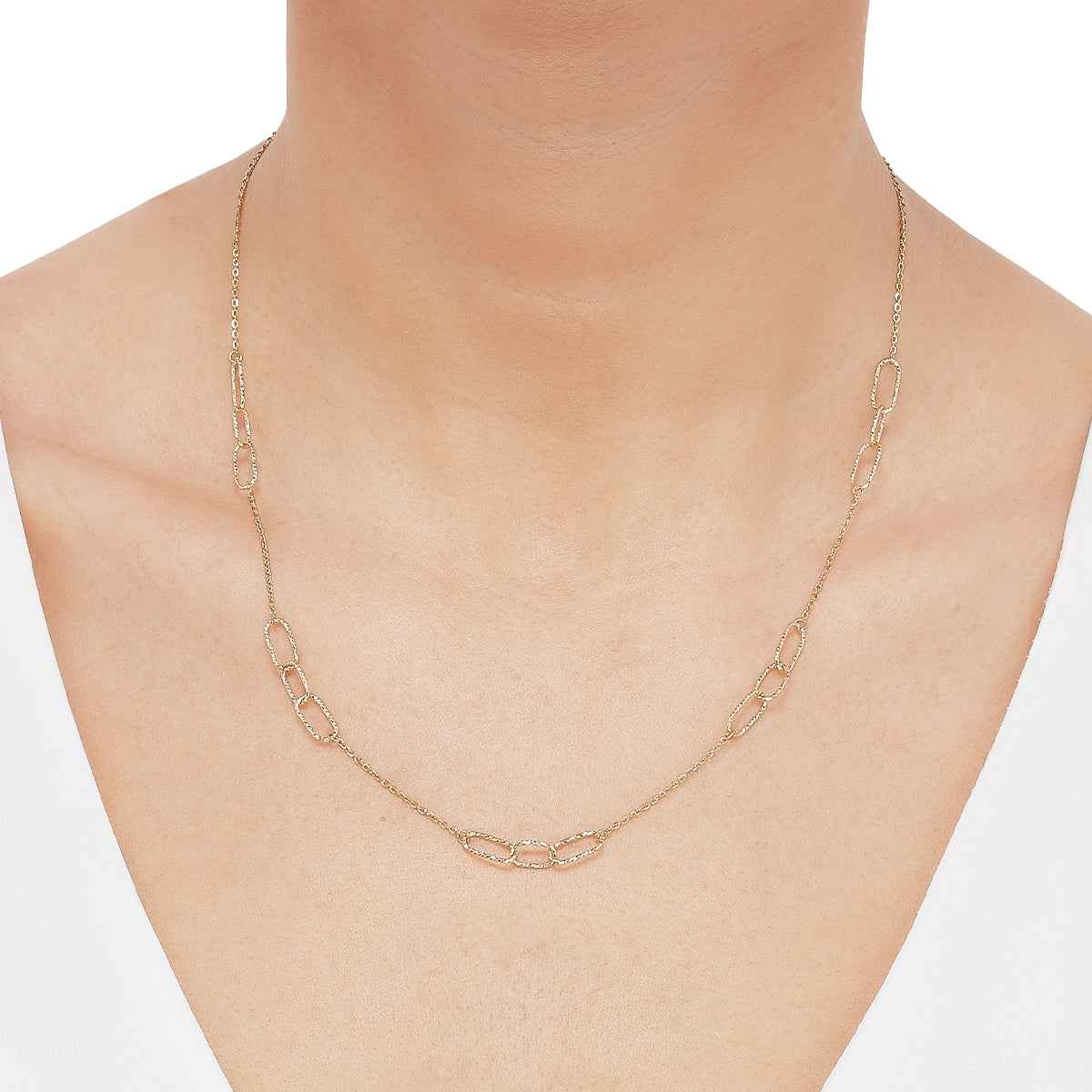 Paperclip & Cable Chain Necklace in 10K Yellow Gold front view
