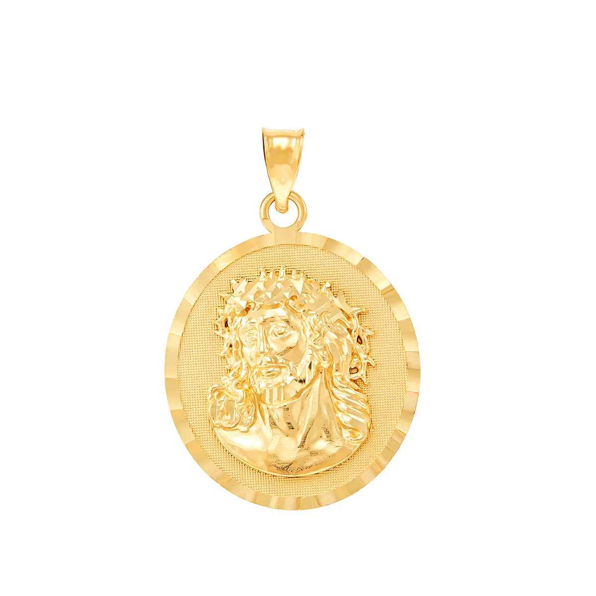 Polished Jesus Medal Pendant in 14K Yellow Gold