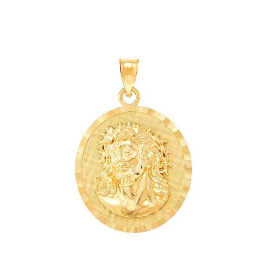 Polished Jesus Medal Pendant in 14K Yellow Gold