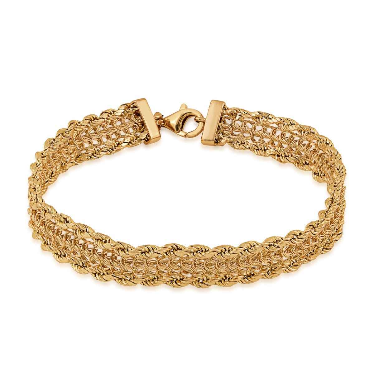 7.25-inch Woven Link with Rope Edge Bracelet in 10K Yellow Gold