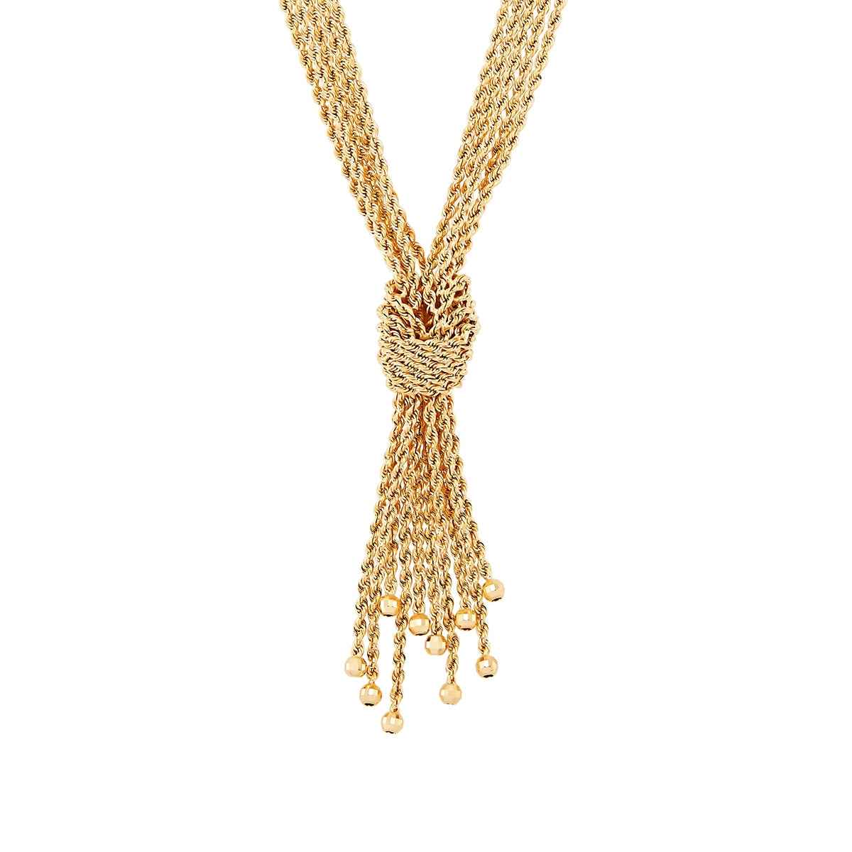 5-Strand Waterfall Hollow Chain Necklace with Bead Ends in 10K Yellow Gold
