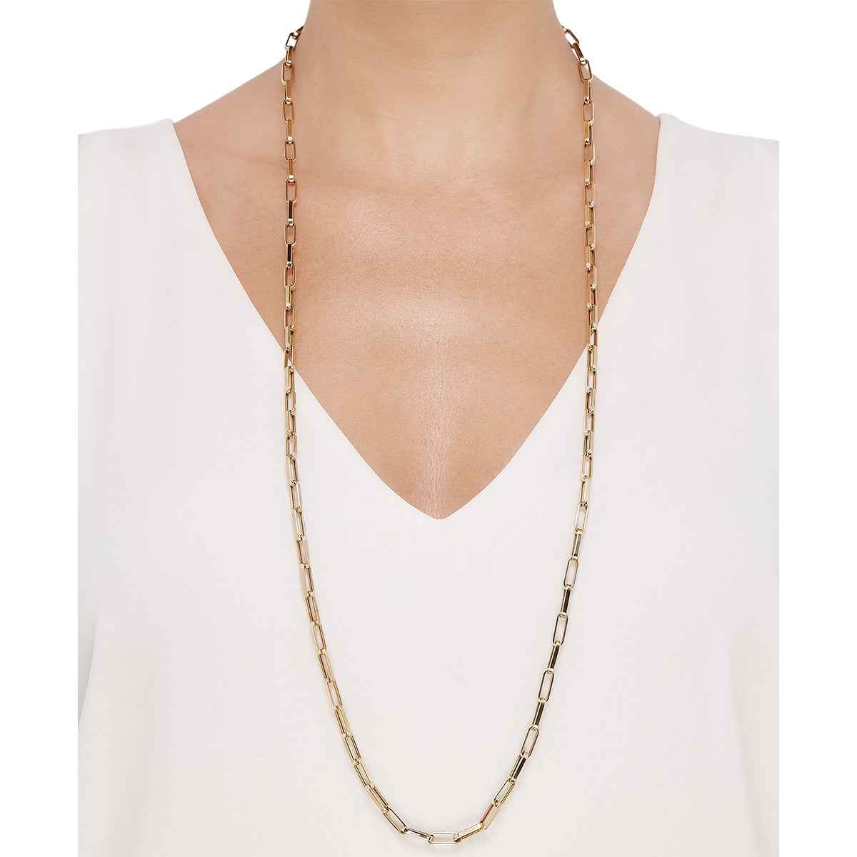 12mm 36-inch Hollow Oval Paperclip Chain Necklace in 10K Yellow Gold front view